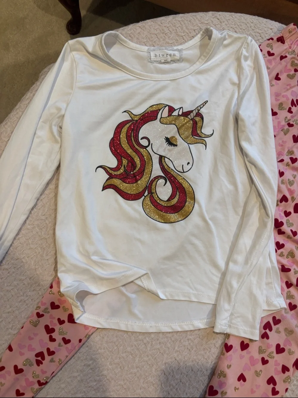 btween Girls' Unicorn Pajama Set - Red, White & Pink - Picture 5 of 10